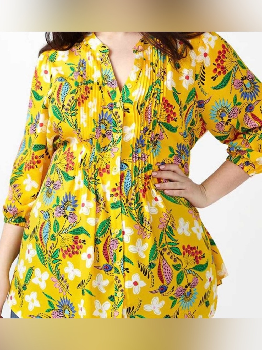 Melissa McCarthy Seven7 Bright Yellow Floral Tie-Back Tunic 2x